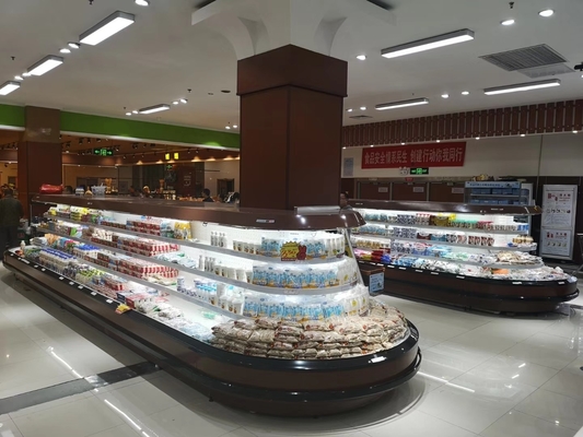 R404a Supermarket Otwarta przednia owalna lodówka na wyspę z trzema półkami